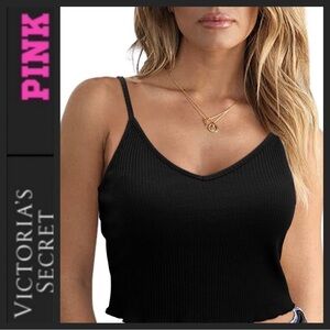 NWT PINK Victoria's Secret Black Ribbed Crop Camisole